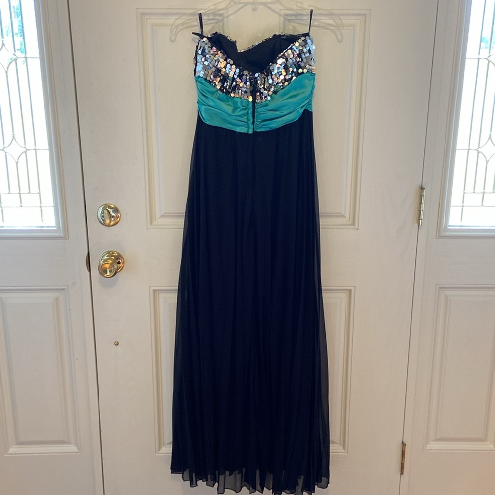 Speechless Strapless Black Teal Sequin Gathered D… - image 3